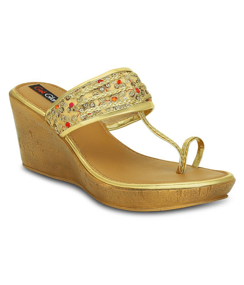 Get Glamr Gold Wedges Heels
