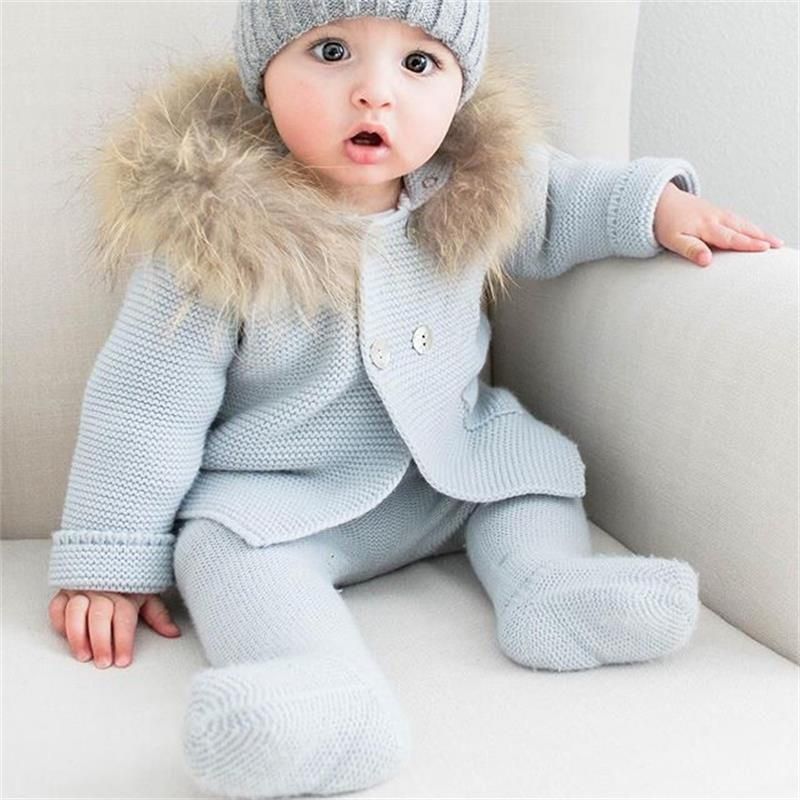 Fashion Baby Infant Knitted Cardigan, Infant Coat With Fur Hood
