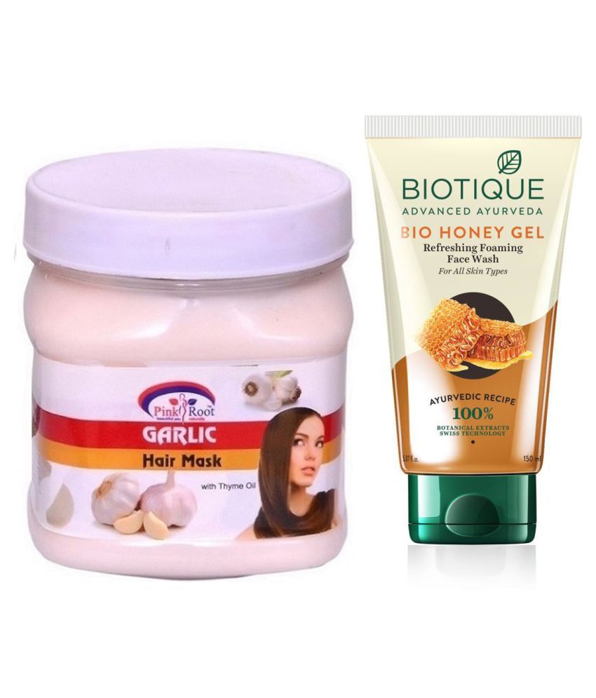 Pink Root Garlic Hair Mask 500g, Biotique Honey Face Wash 100 ml Pack