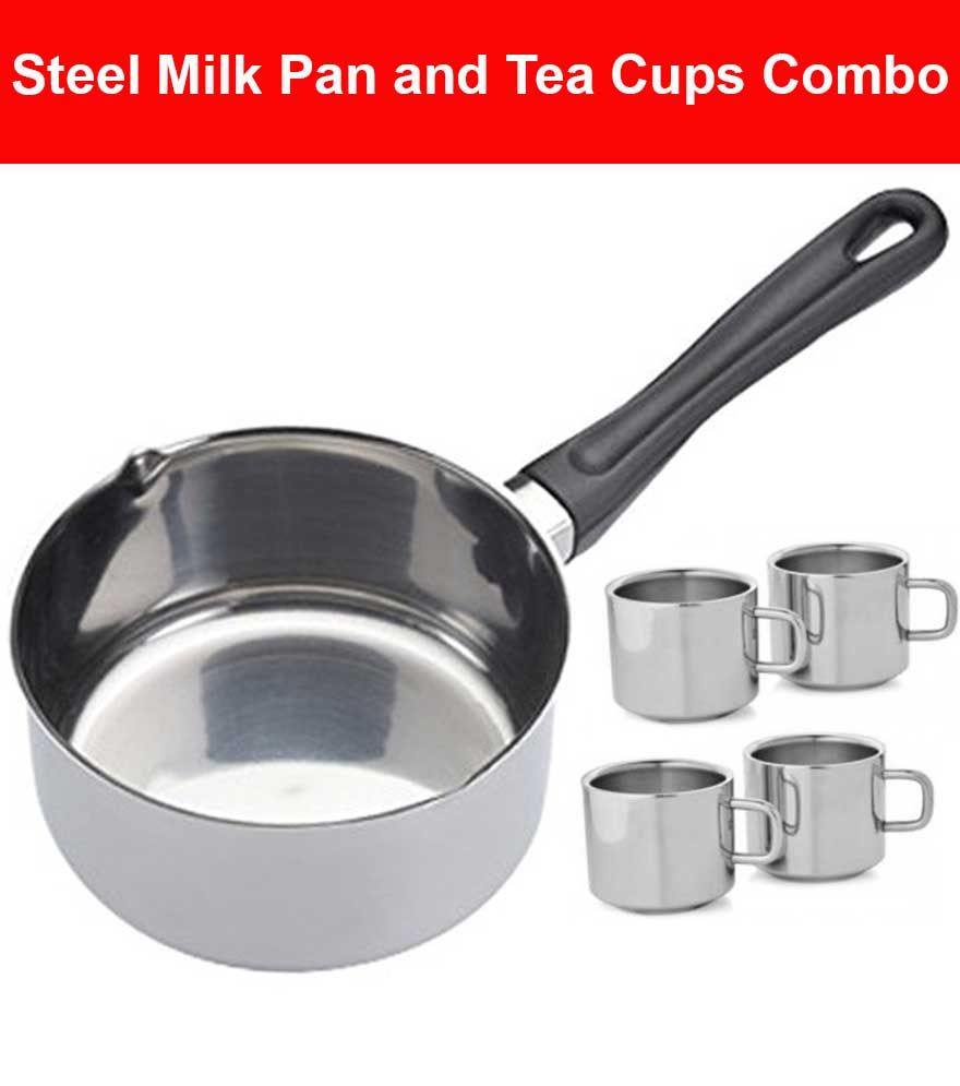 KC Milk Pan, 4 Nos. Double Walled Steel Tea Set 5 Pcs Buy Online at