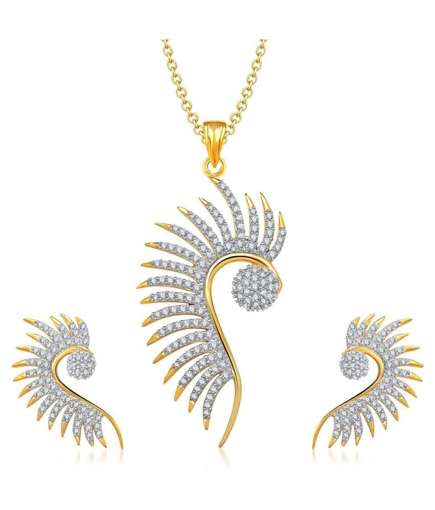 Gold Plated American Diamond Pendant Set With Earing Buy Gold Plated