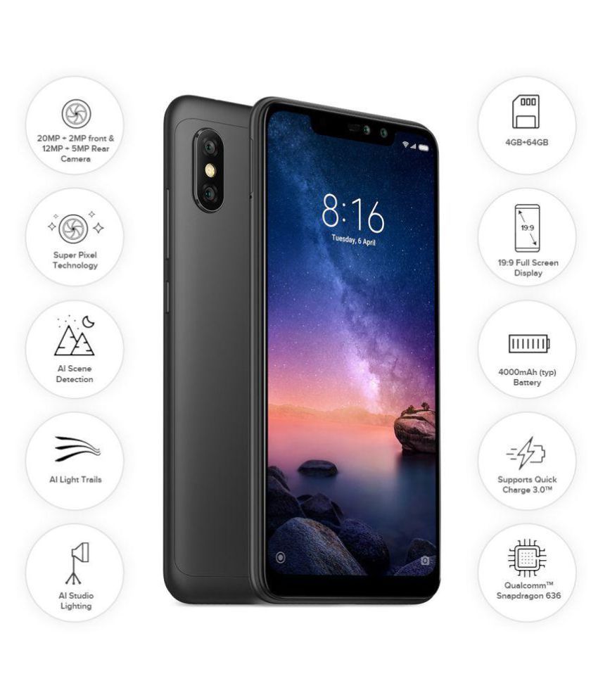 MI Note 6 Pro (4GB RAM) ( 64GB , 4 GB ) Black Mobile