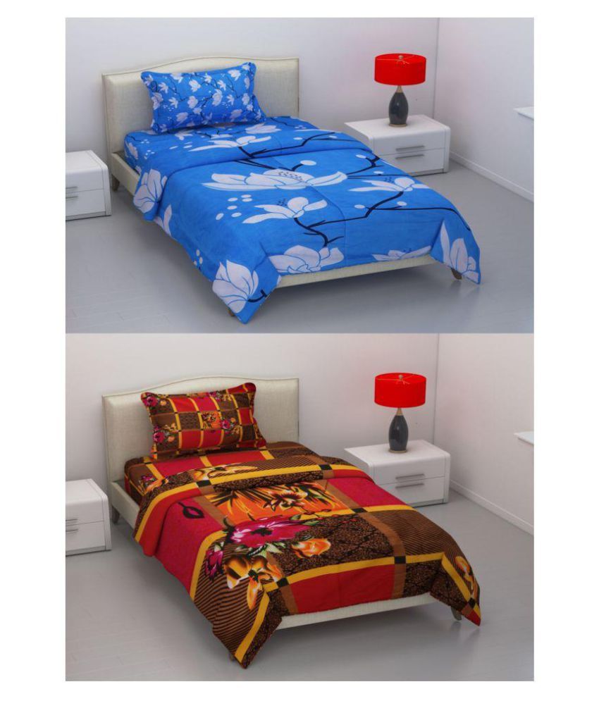 Indian GSM Handloom Microfibre 2 Single Bedsheets with 2 Pillow Covers