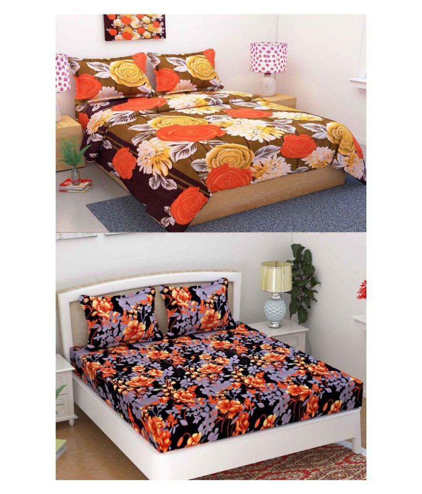 Indian GSM Handloom Microfibre 2 Double Bedsheets with 4 Pillow Covers