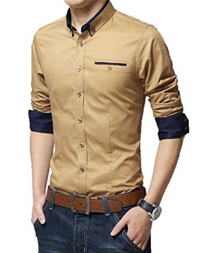 pearl ocean Khaki Slim Fit Shirt Single - Buy pearl ocean Khaki Slim ...