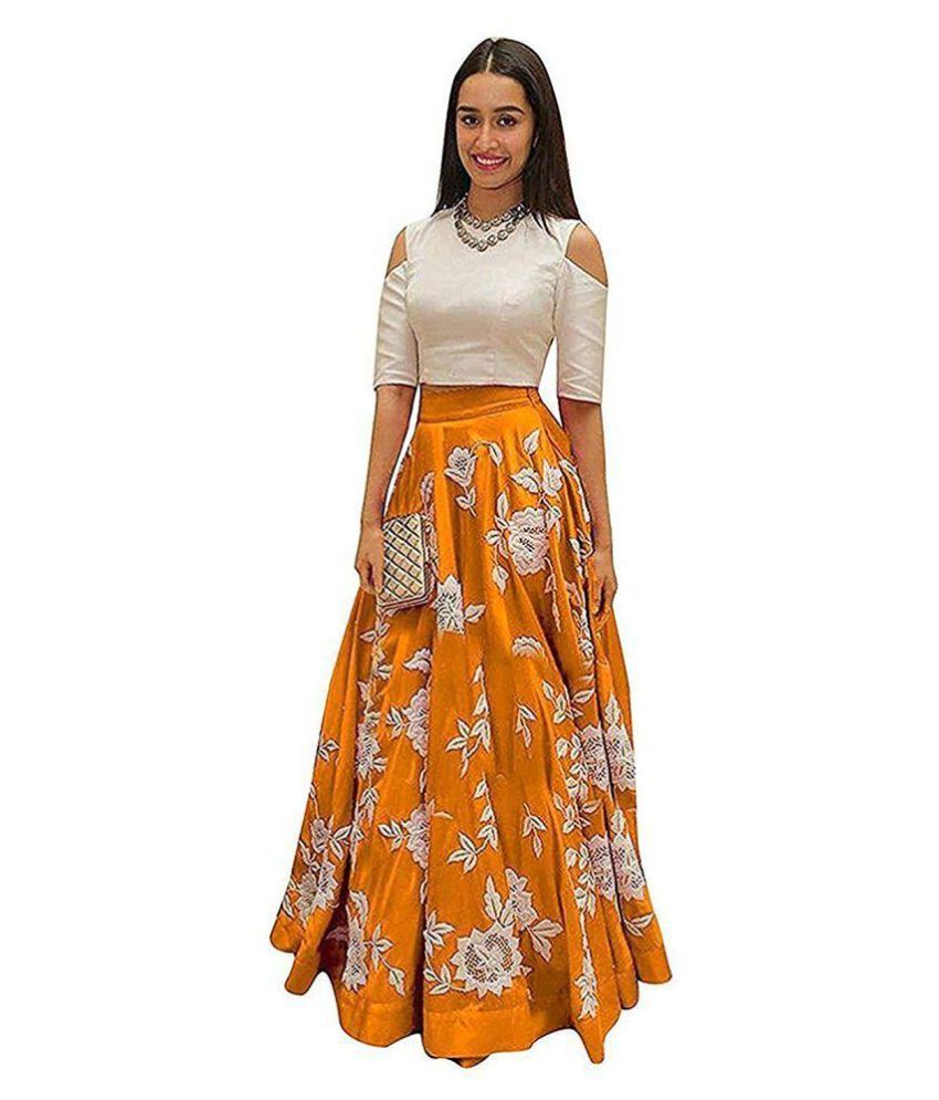 DHARMEE Yellow Cotton Silk Sharara Semi Stitched Lehenga - Buy DHARMEE Yellow Cotton Silk 