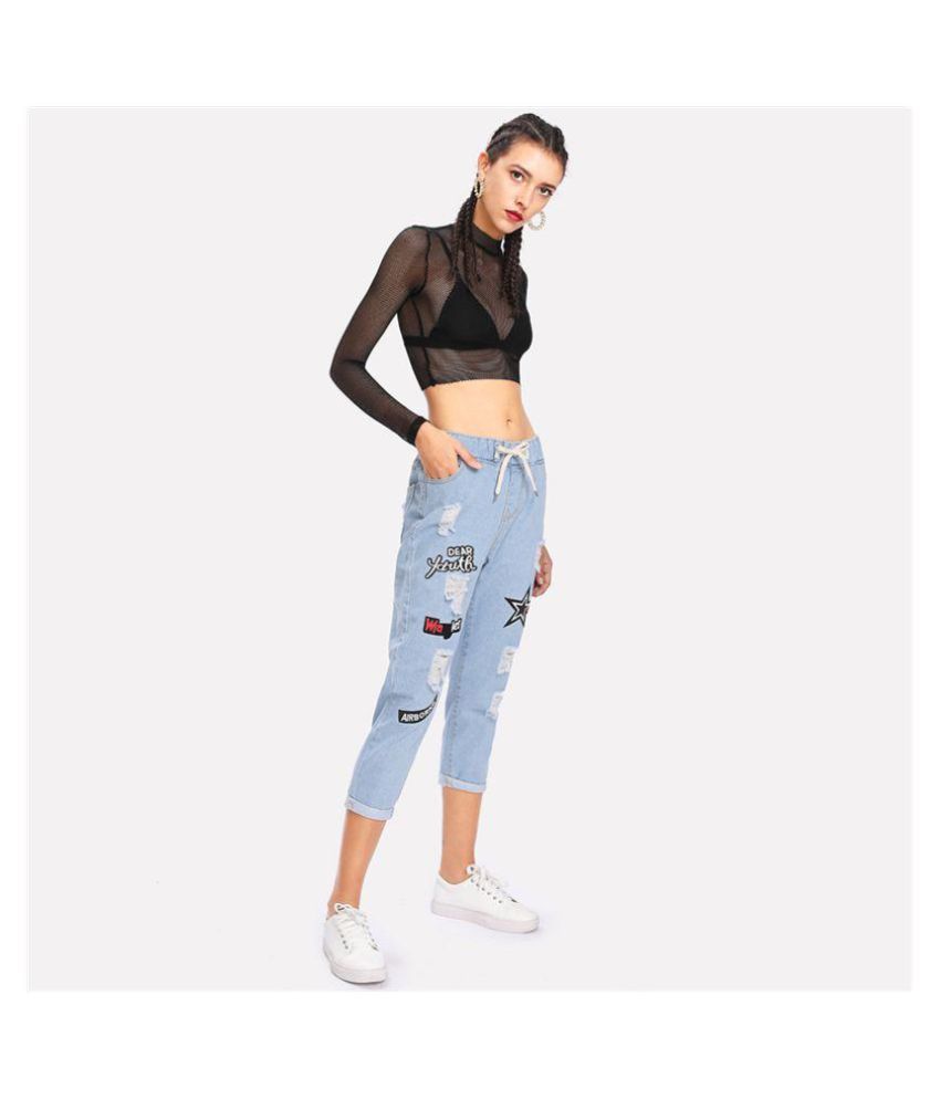 ripped cuffed offset printing jeans