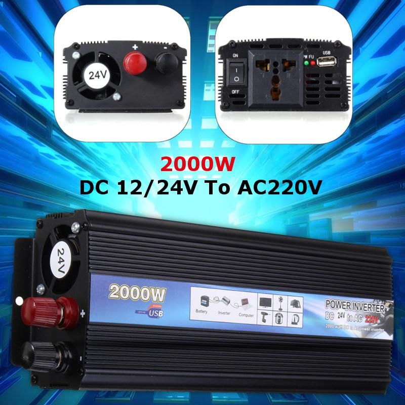 Solar Power Inverter 2000W 12V/24V DC To 220V AC Modified Sine Wave