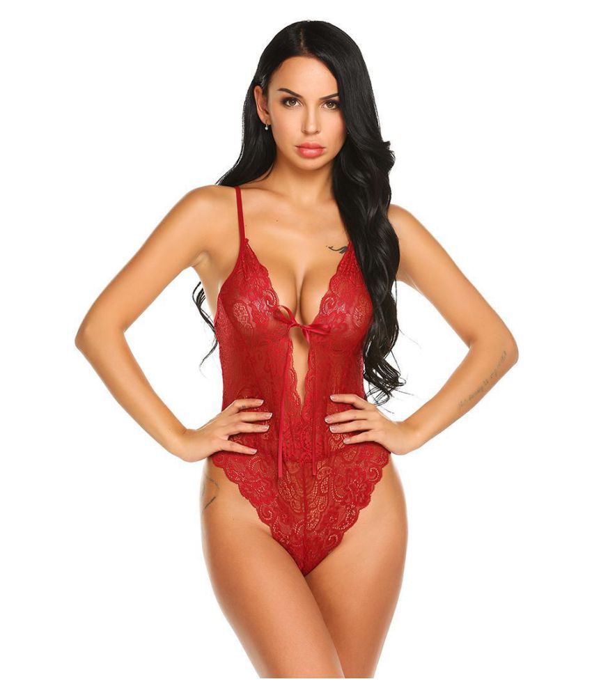 See Through Lingerie,V-Neck Lace Babydoll,Sexy Lingerie Women,One Piece Bodysuit 