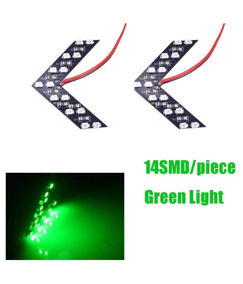green 2 Pcs Car Styling 14 SMD LED Arrow Panel For Car Rear View Mirror Indicator Turn Signal Light 