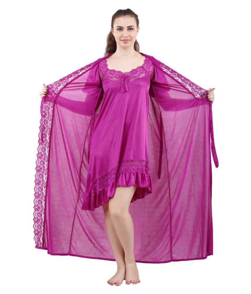     			Romaisa Satin Nighty & Night Gowns - Purple