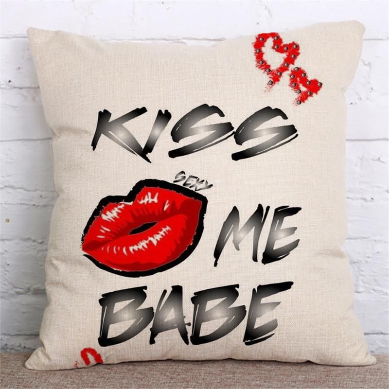 Kiss Me Baby Rolling Stones Red Lip Pattern Cushion Cover