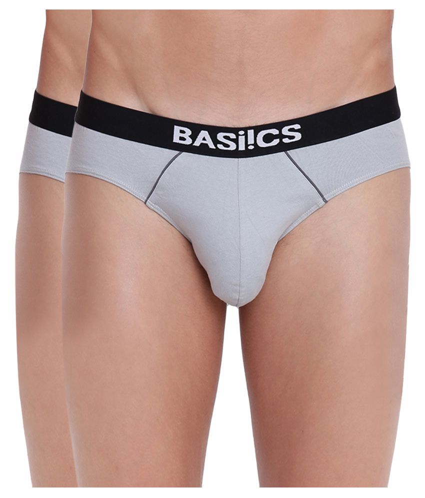     			BASIICS By La Intimo Grey Brief Pack of 2