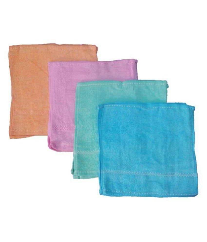     			Tahiro MultiColour Cotton Towel Plain Hankies - Pack Of 4