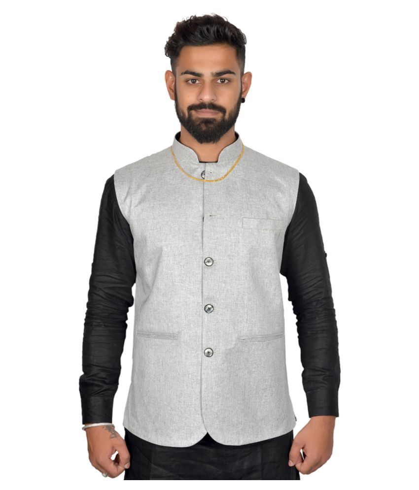 Amogue Grey Nehru Jacket - Buy Amogue Grey Nehru Jacket Online at Best ...