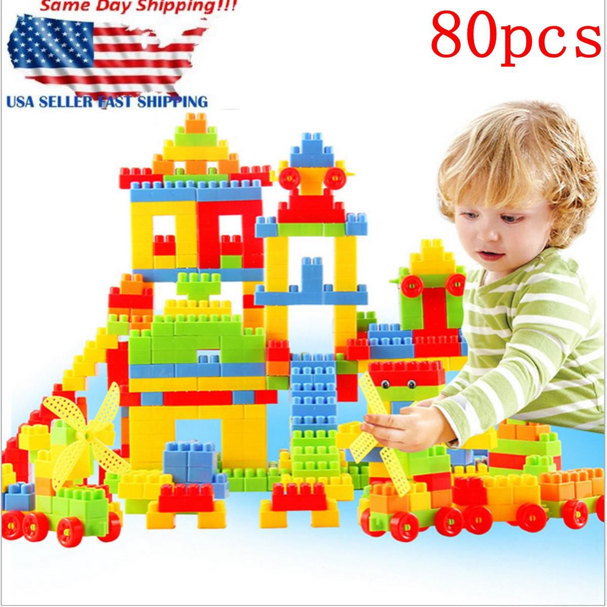 96Pcs Plastic Children Kid Puzzle Educational Building Blocks Bricks Toy  USA 