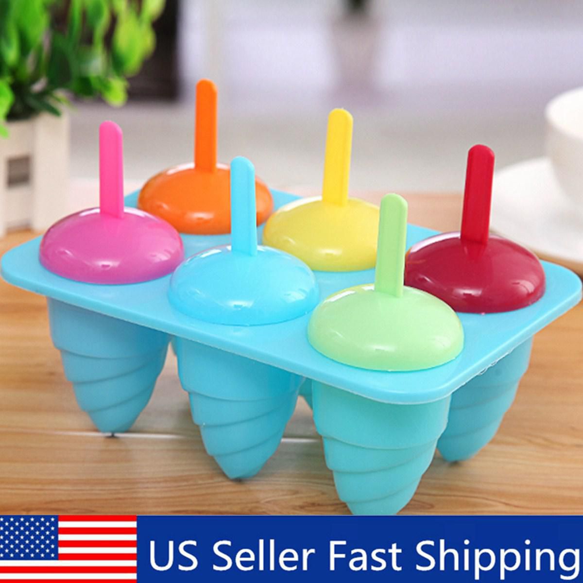Frozen Ice Cream Mold Lolly Mould Tray Pan Kitchen DIY Popsicle 6 Cell Maker 
