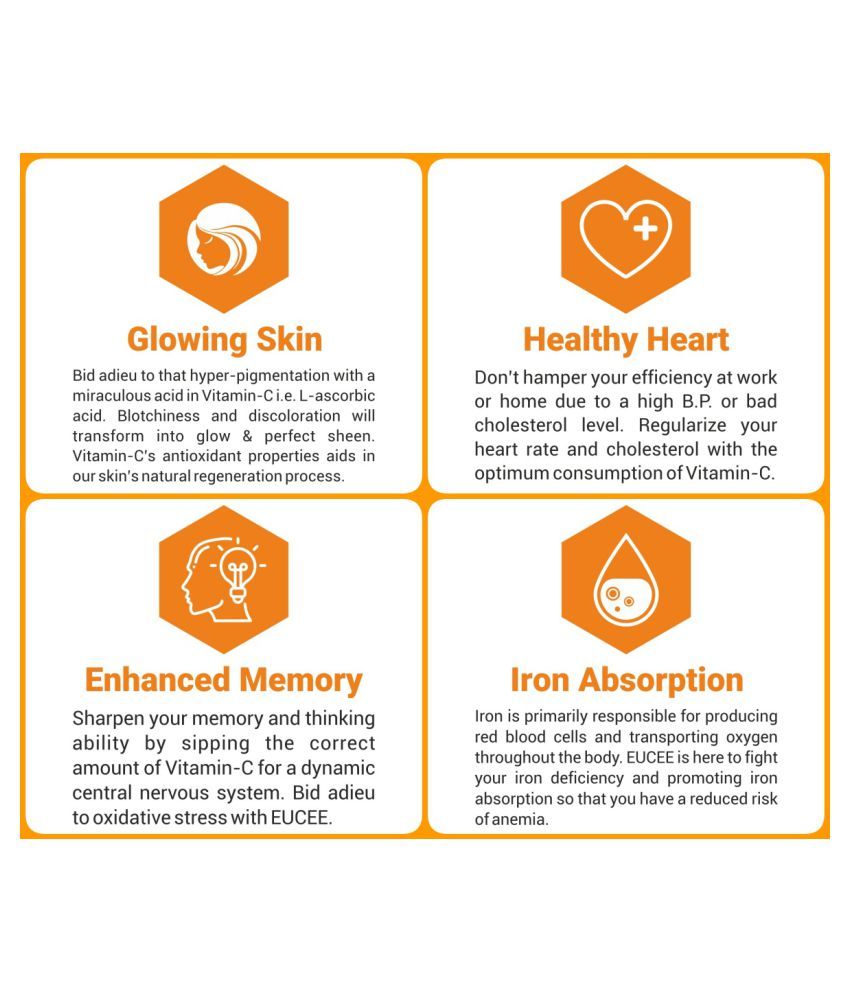 Eucee Vitamin C Tablets 500 mg 500 mg Orange Vitamins Tablets Pack of 2