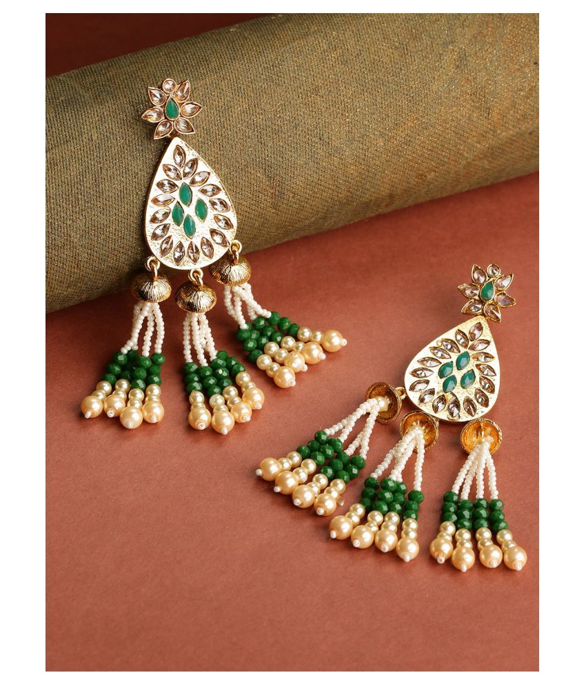     			Priyaasi Gold-Toned Sparkling Stone Hanging Beads Contemporary Drop Earrings