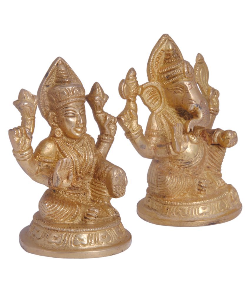 Ganesha Laxmi Ji Sitting Pure Brass Statue Vastu Poojan Item