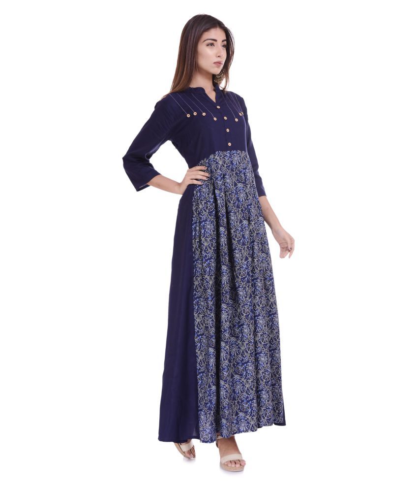 SHREE MAYA BOUTIQUE Blue Rayon A-line Kurti - Buy SHREE MAYA BOUTIQUE ...