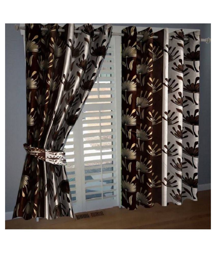     			Tanishka Fabs Semi-Transparent Curtain 9 ft ( Pack of 2 ) - Brown