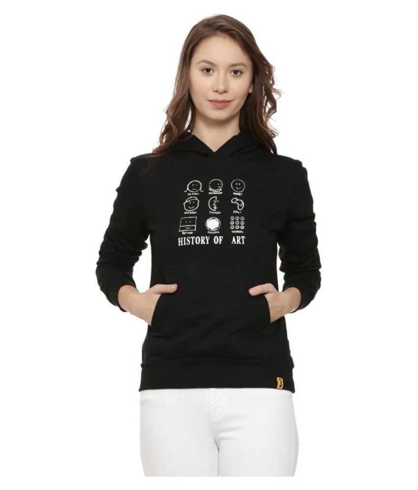     			Campus Sutra Cotton Black Hooded Sweatshirt