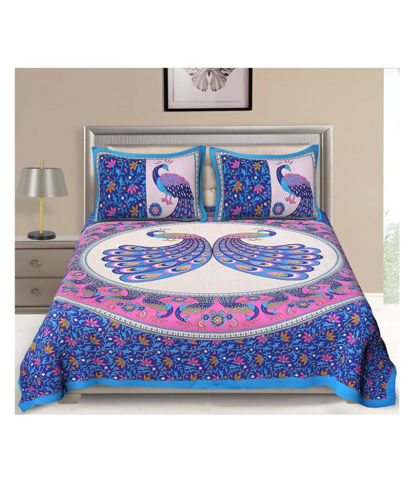     			Frion Kandy - Blue Cotton Double Bedsheet with 2 Pillow Covers