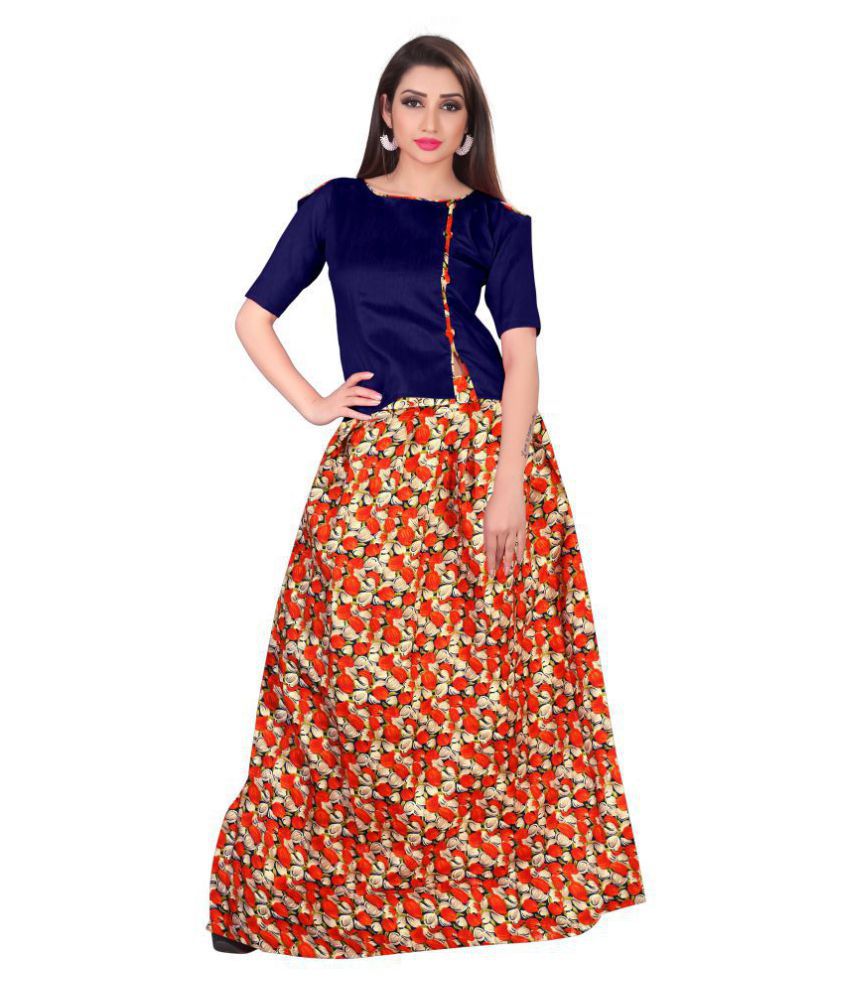 Saadhvi Orange Bangalore Silk Circular Semi Stitched Lehenga - Buy ...