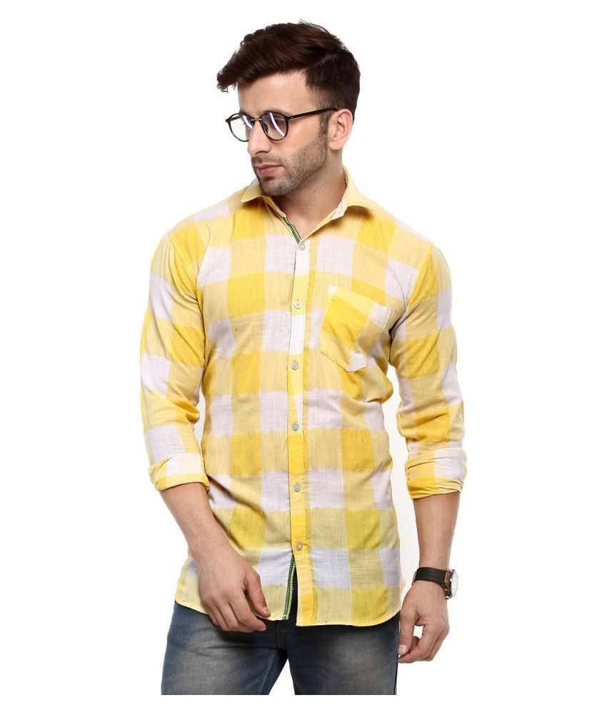     			Hangup Cotton Blend Yellow Checks Shirt