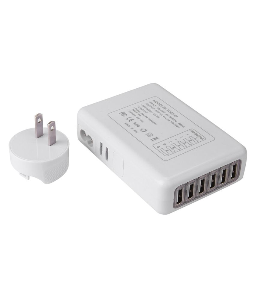 White 4A 6-Port USB Portable Travel AC Plug US Home Wall Power Adapter Charger