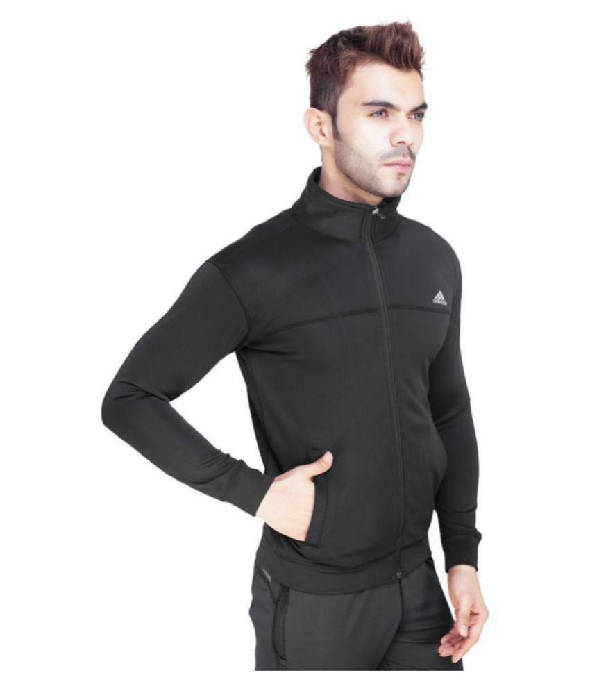 adidas black polyester fleece jacket