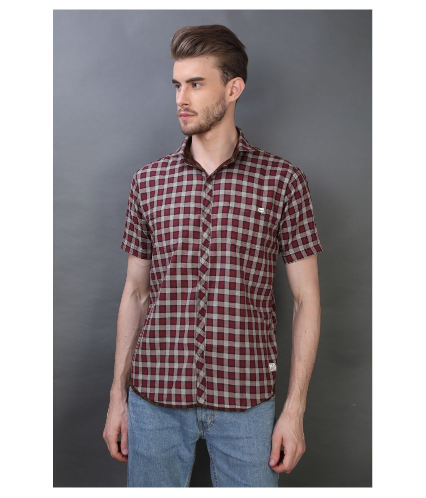     			Carbone 100 Percent Cotton Beige Checks Shirt