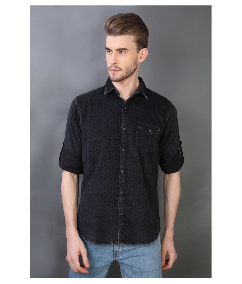    			Carbone 100 Percent Cotton Black Prints Shirt