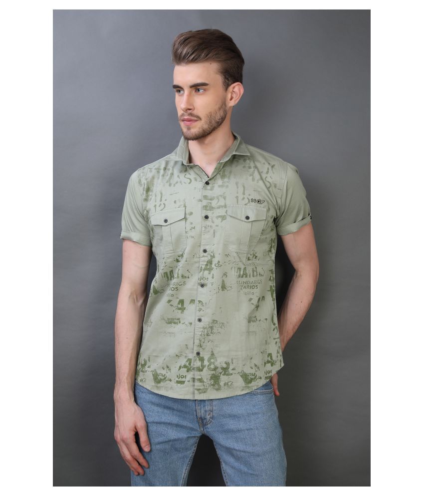Carbone 100 Percent Cotton Green Prints Shirt