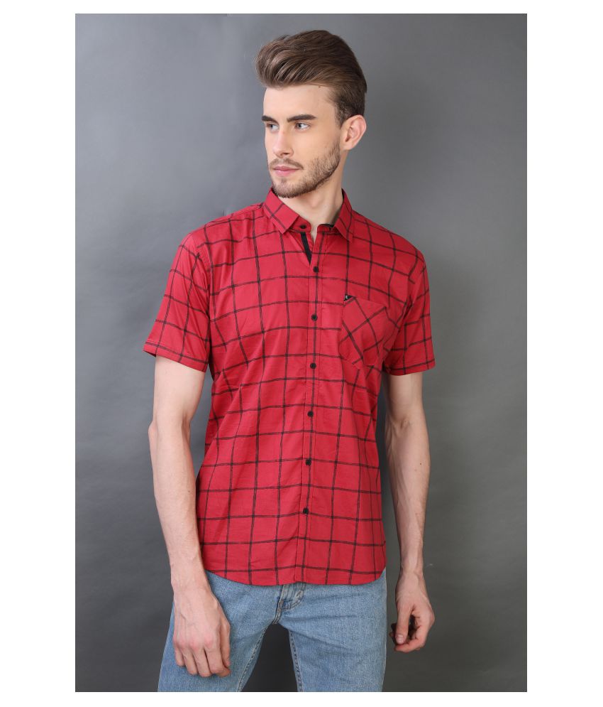     			Carbone 100 Percent Cotton Red Checks Shirt