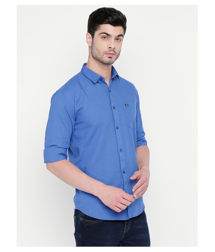 Cotton Fusion Linen Blue Solids Shirt - Buy Cotton Fusion Linen Blue ...