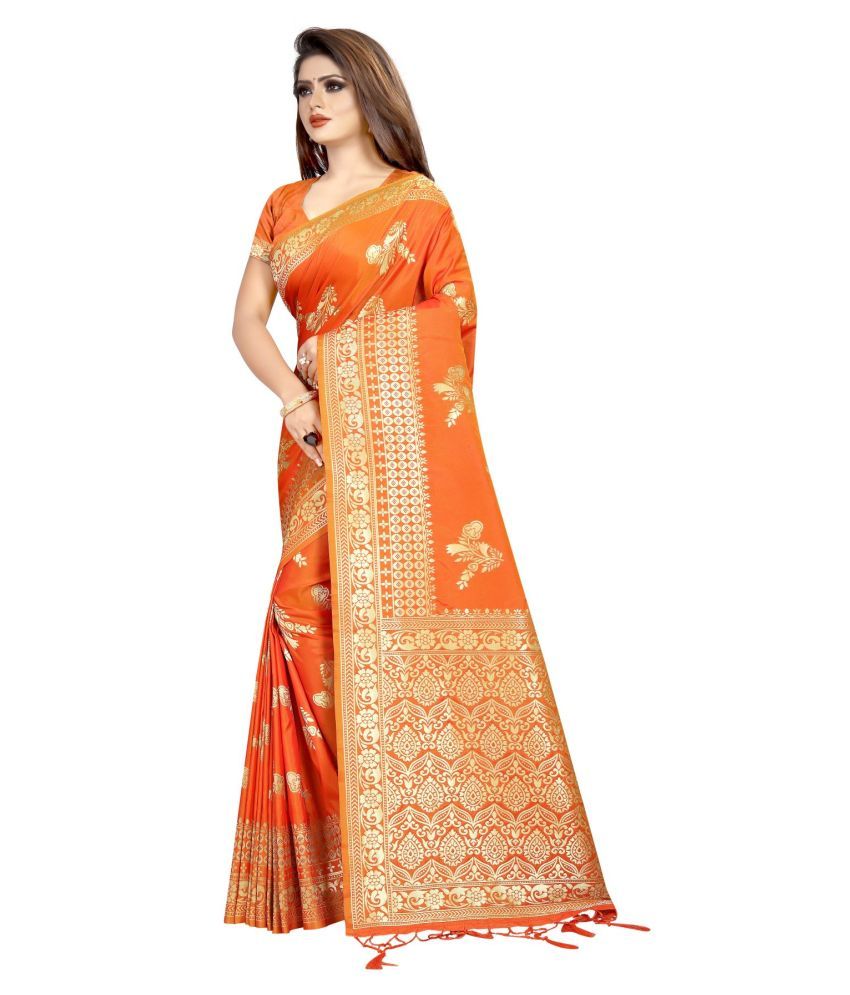 KALHARI Orange Jacquard Saree Buy KALHARI Orange Jacquard Saree