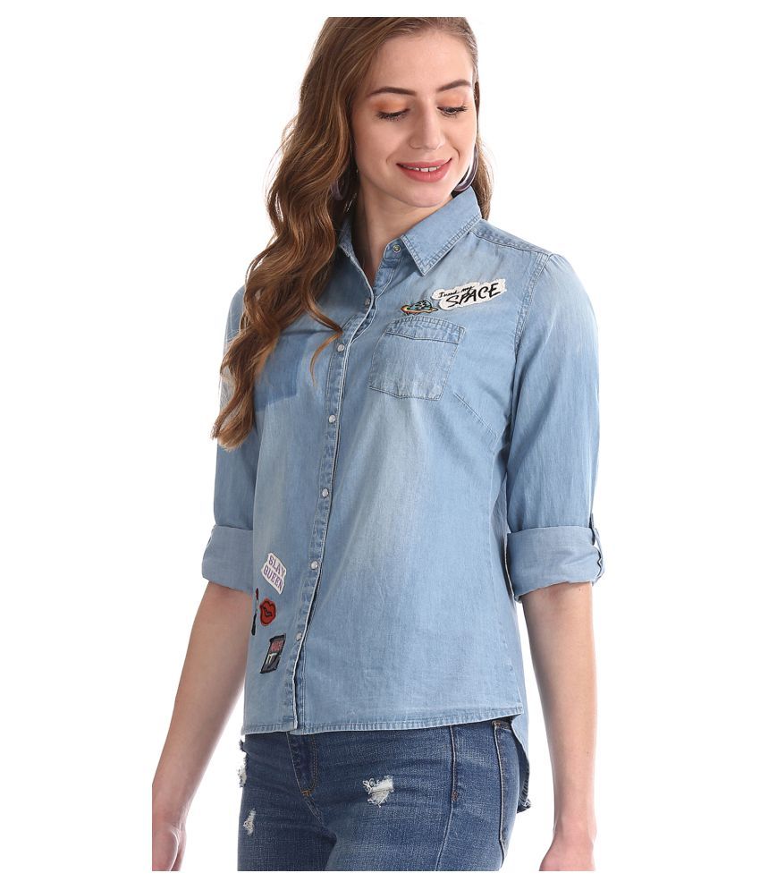 Buy Flying Machine Blue Cotton Shirt 