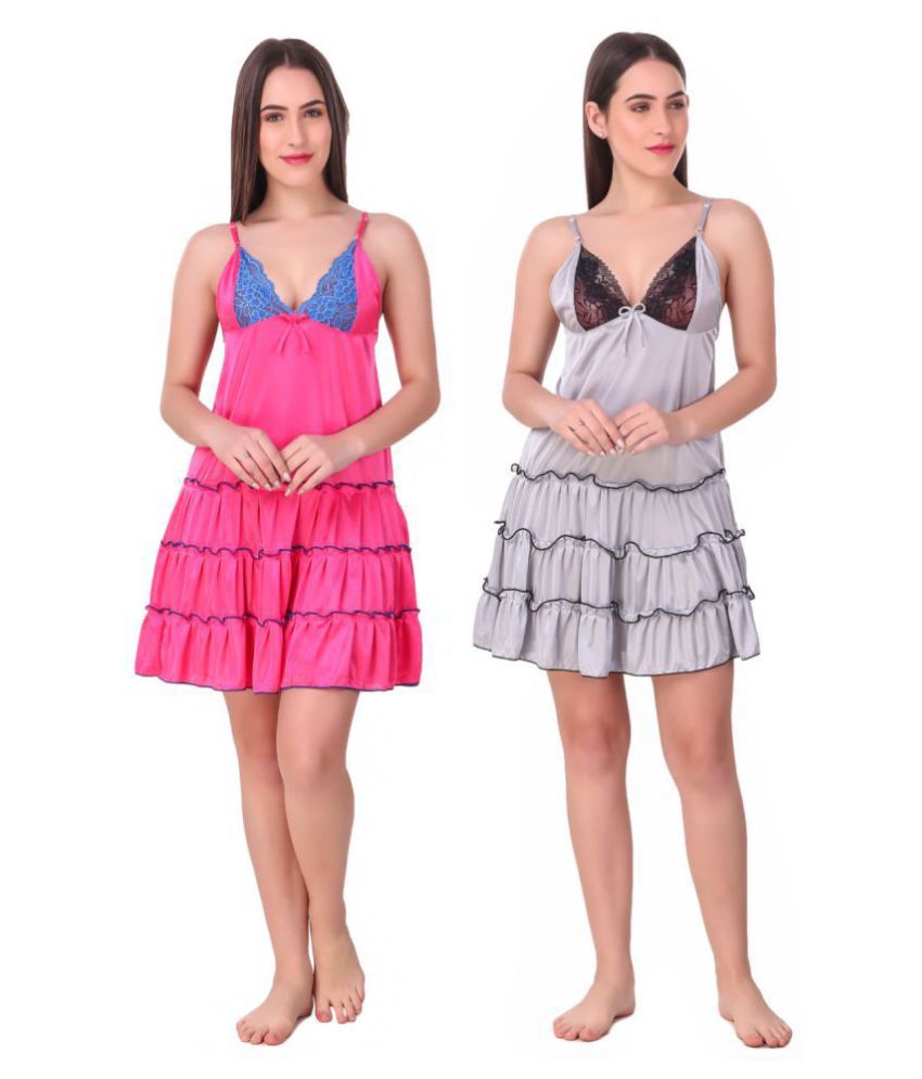     			N-Gal Satin Baby Doll Dresses Without Panty - Multi Color