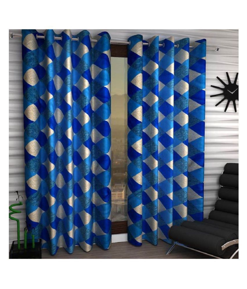     			Tanishka Fabs Semi-Transparent Curtain 9 ft ( Pack of 2 ) - Blue