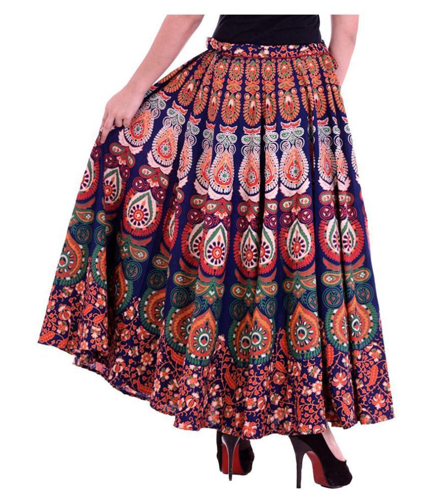 Buy JWF Cotton A-Line Skirt - Blue Online at Best Prices in India ...