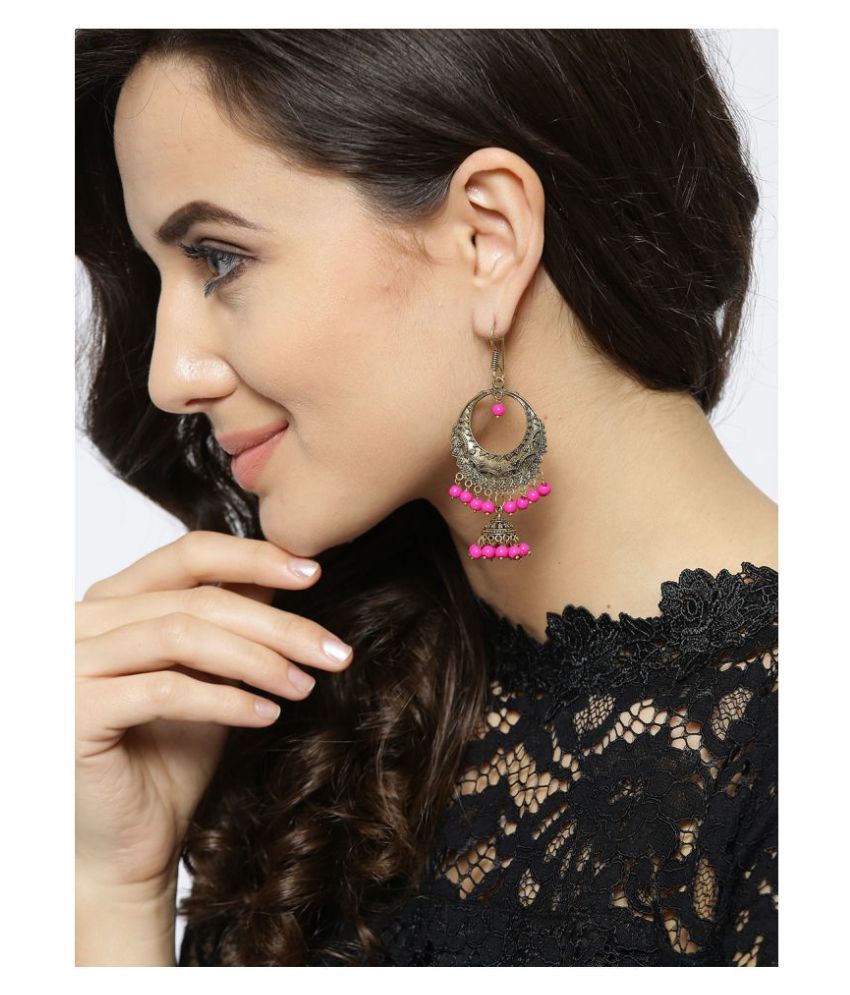     			Prita's Double Toned Golden Plated With Pink Pearl Party Wear Earrings Jhumki