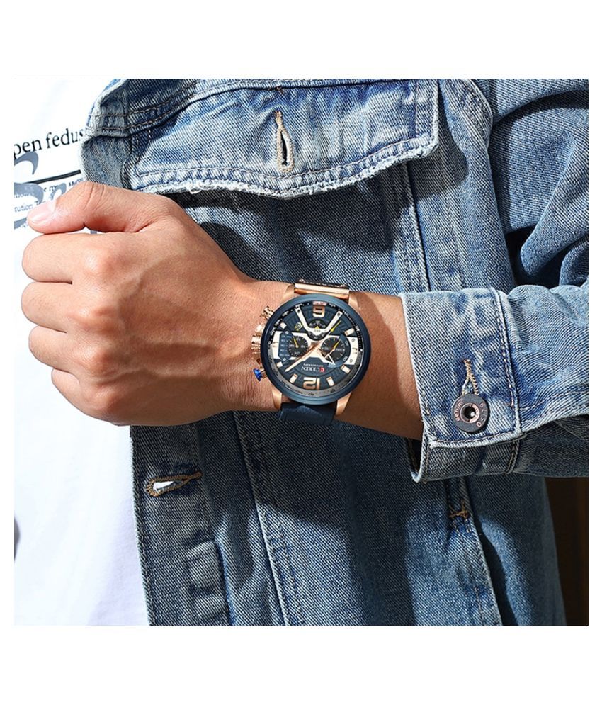 Curren CR-8329-Gold Blue Leather Chronograph Men's Watch - Buy Curren ...