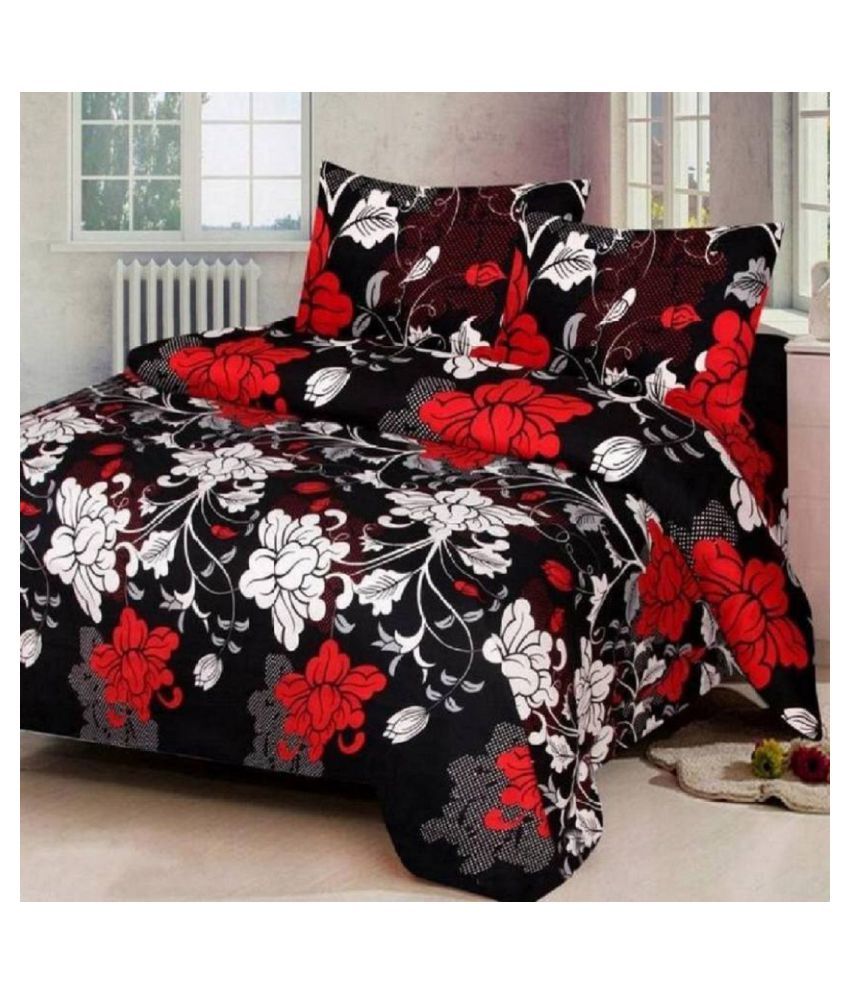 New panipat textile zone Poly Cotton Double Bedsheet with 2 Pillow
