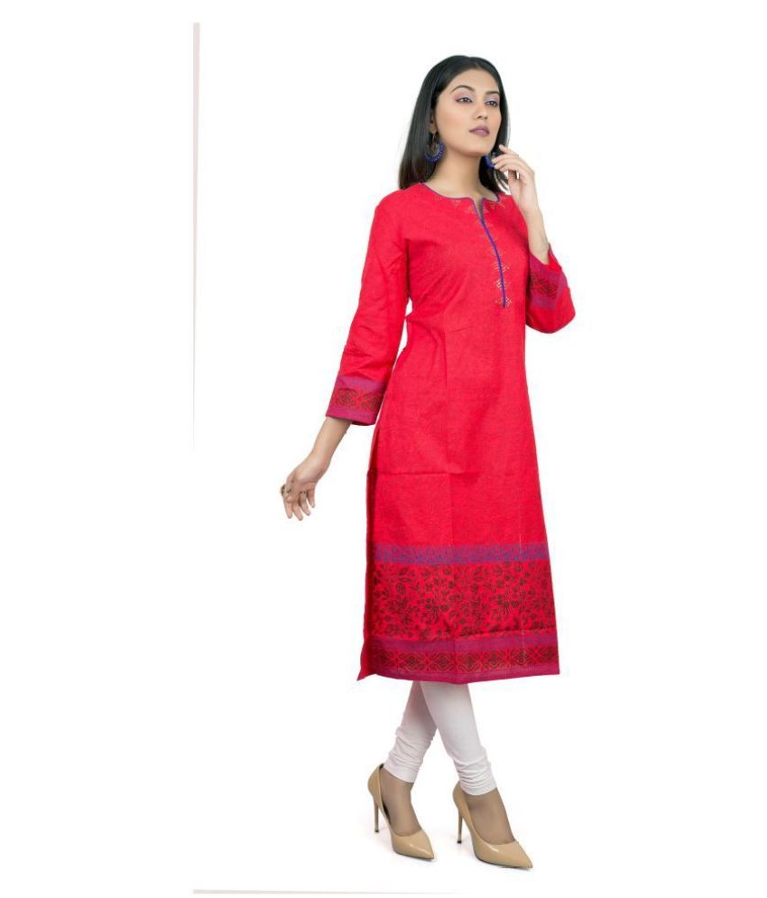 Cotton Culture Red Silk Straight Kurti Buy Cotton Culture Red Silk