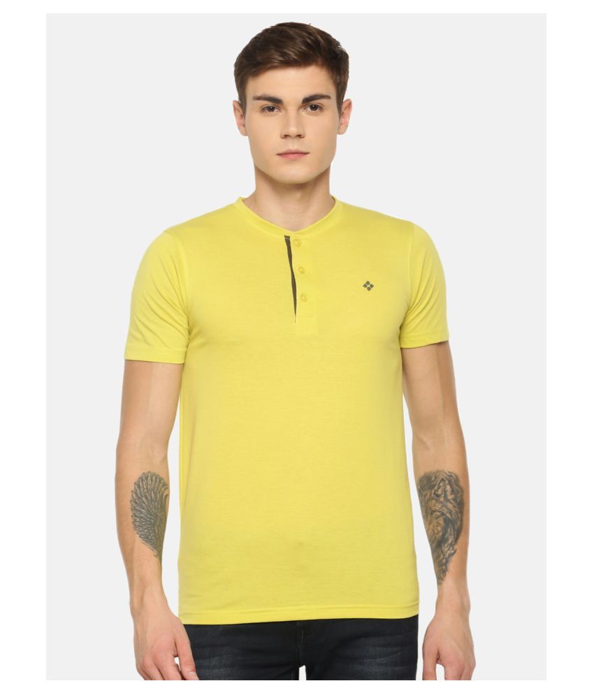     			Dollar Bigboss Cotton Lycra Yellow Solids T-Shirt