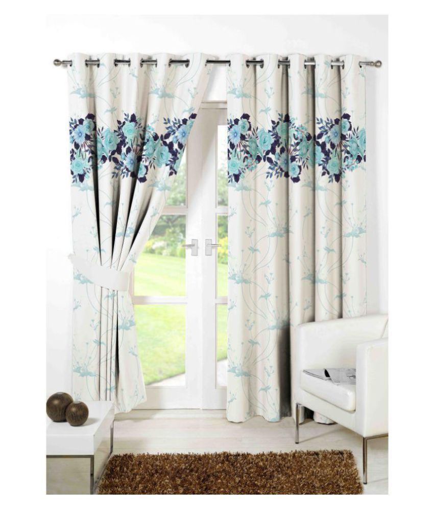     			indiancraft Single Long Door Semi-Transparent Eyelet Polyester Curtains Off White