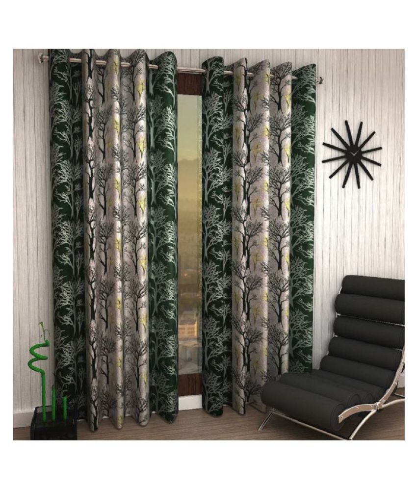     			Tanishka Fabs Semi-Transparent Curtain 7 ft ( Pack of 2 ) - Green