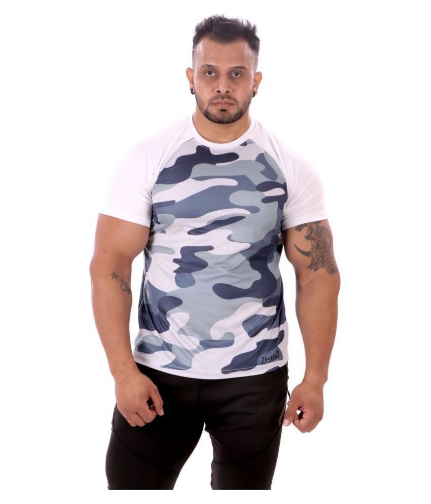 Zesteez Mens Print Round Neck  Tshirt in  Polyester Dry Fit Fabric for Gym and sports wear